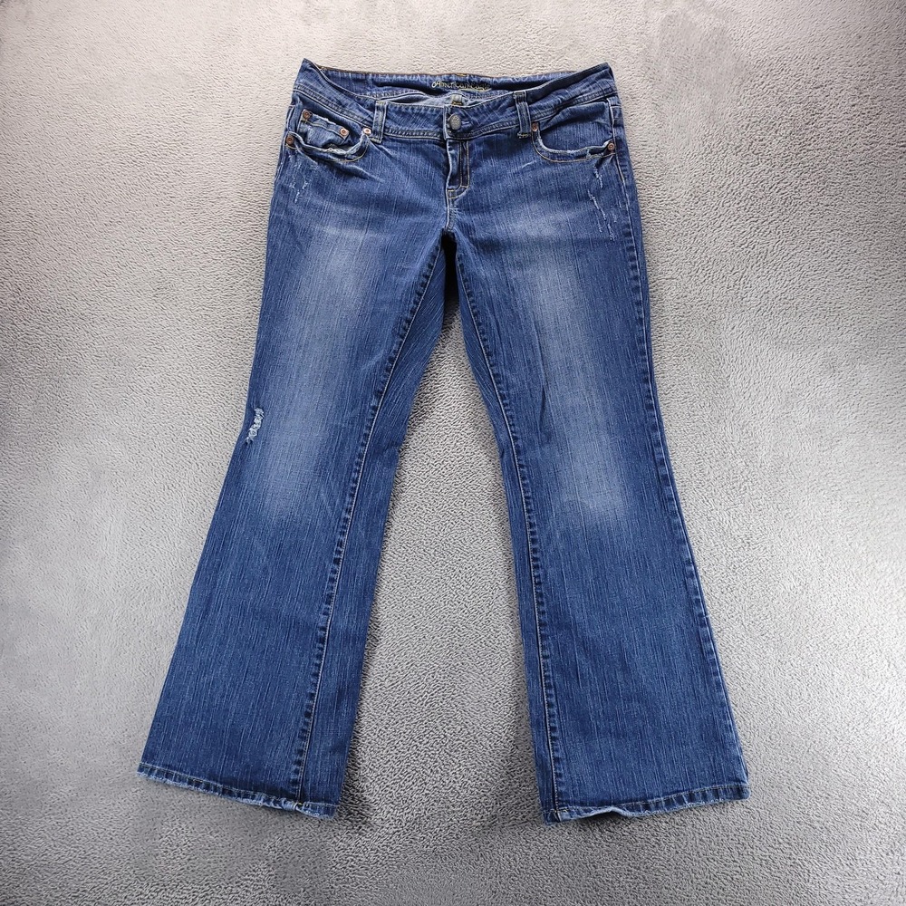 American Eagle Jeans Womens 16 Blue Artist Bootcut Low Rise Distressed Denim